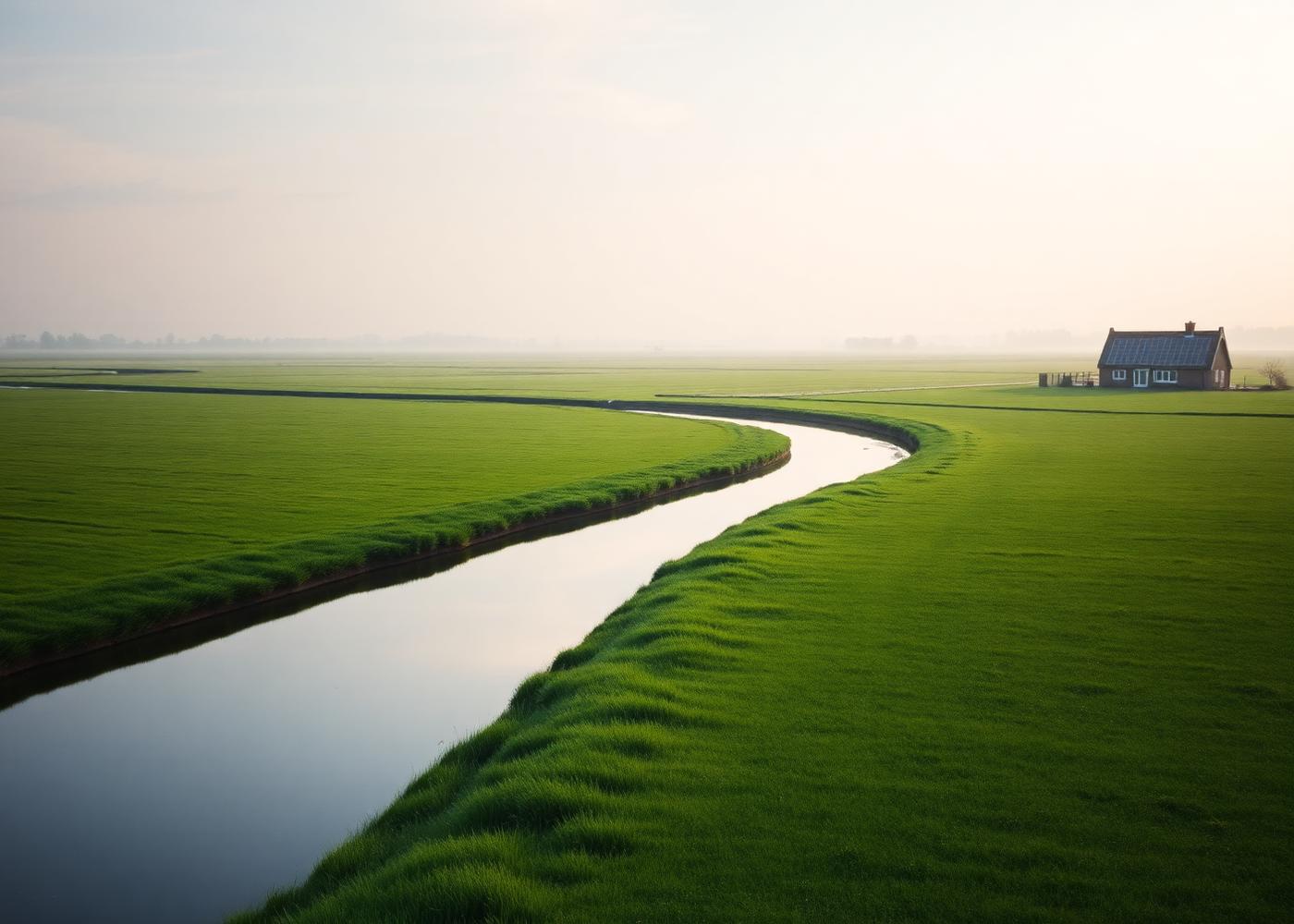 Polderlandschap in de Alblasserwaard met boerderij en zonnepanelen